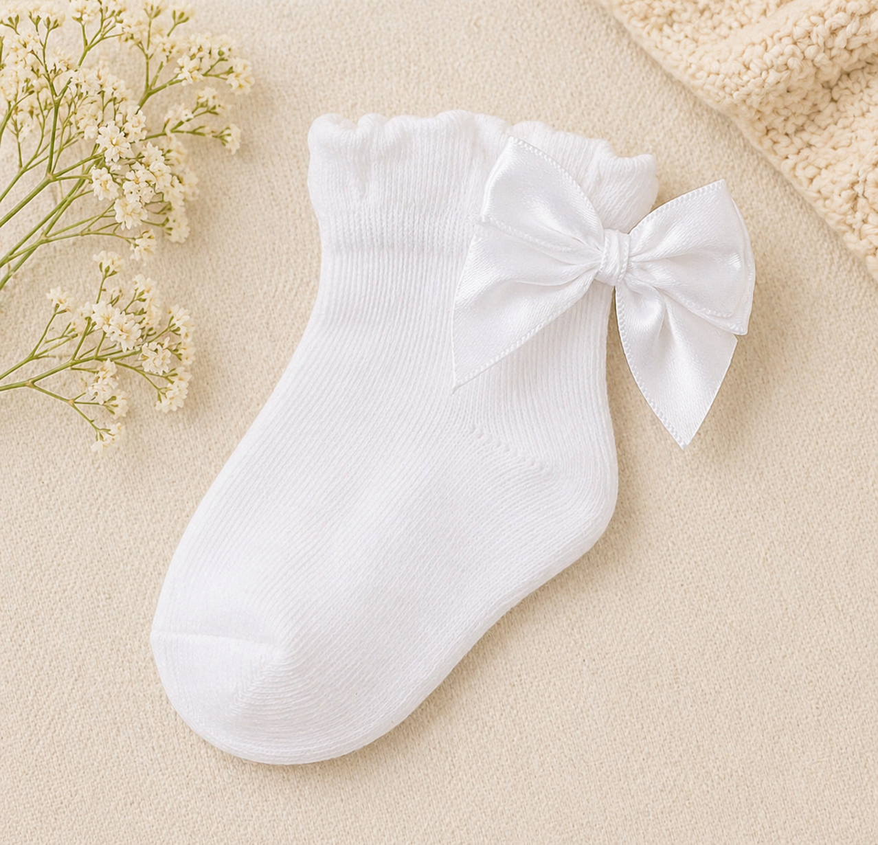 Ankle Heel-Bow Baby Socks | Girls Cotton Socks with Ribbon Detail