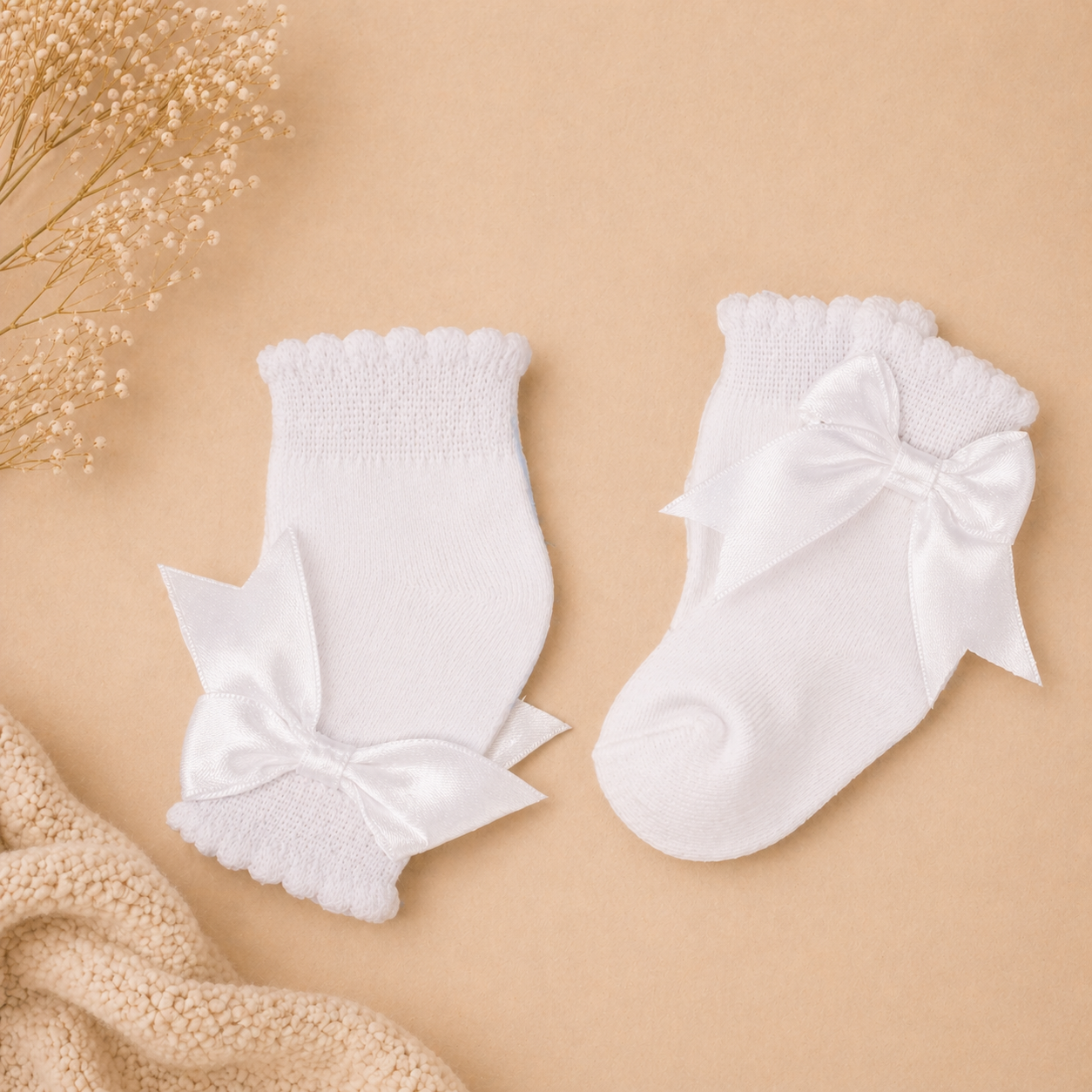 Ankle Side-Bow Baby Socks | Girls Cotton Socks with Ribbon Detail