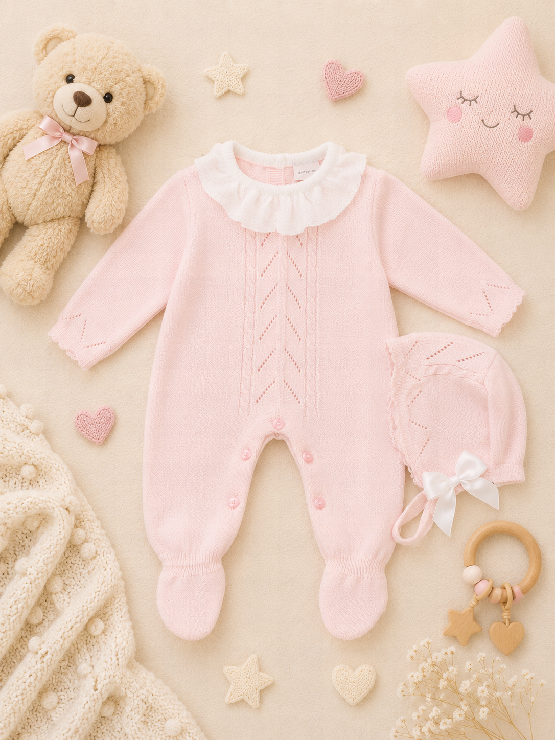 Alba Knitted Sleepsuit & Bonnet Set | Baby Girl