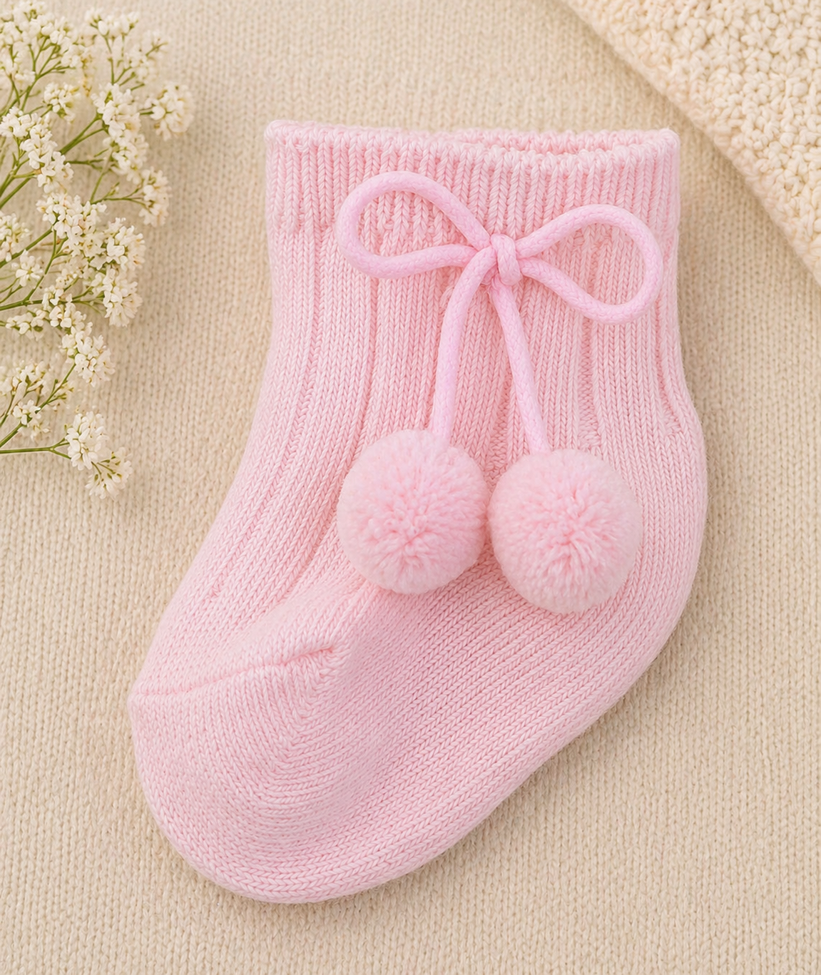 Pompom Ankle Socks | Unisex Baby Cotton Socks with pompom detail