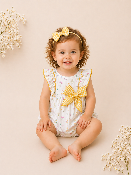 June Yellow Romper | Baby Girl Floral Cotton Romper