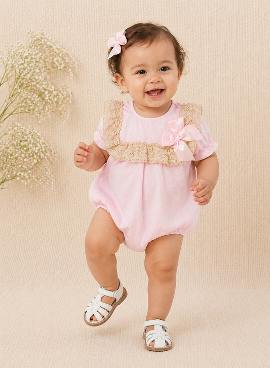 Catalina Romper & Hair Clip Set | Baby Girl Cotton Romper