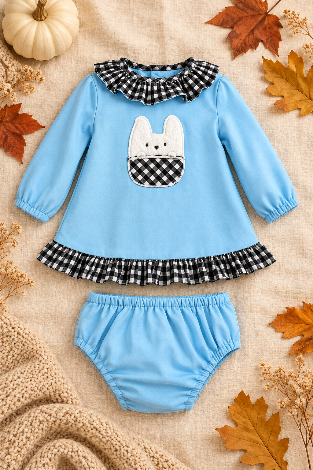 Wilma Girls' Blue Bunny Dress & Knickers Set | Autumn/Winter Edit