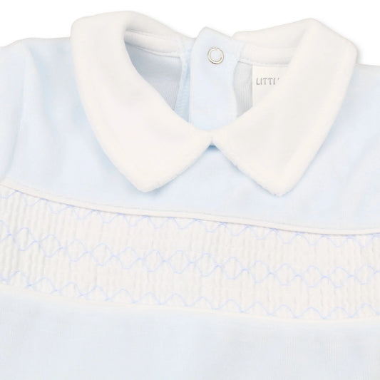 Hugo Smocked Velour Sleepsuit | Baby Boy