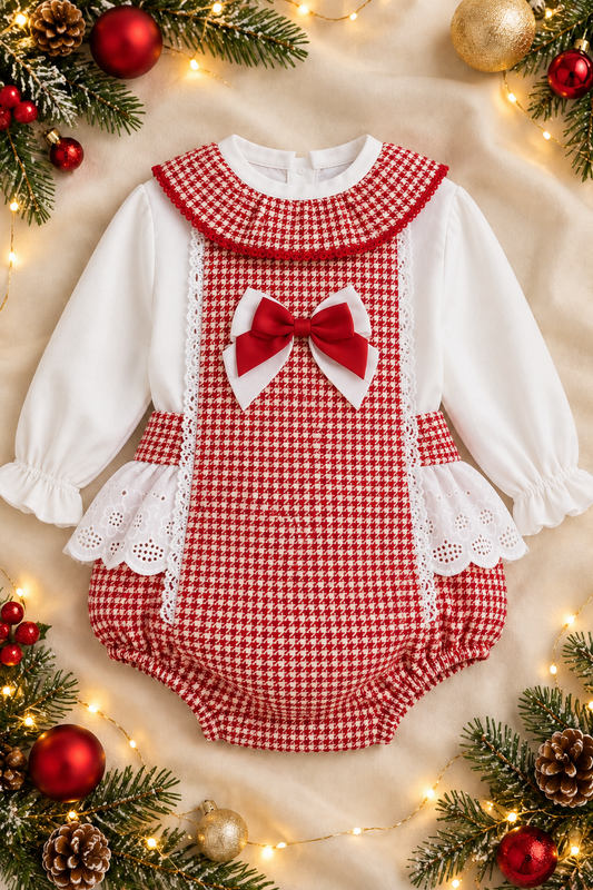 Bonnie Girls' Red Check Romper Set | Autumn/Winter Edit