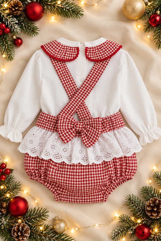Bonnie Girls' Red Check Romper Set | Autumn/Winter Edit