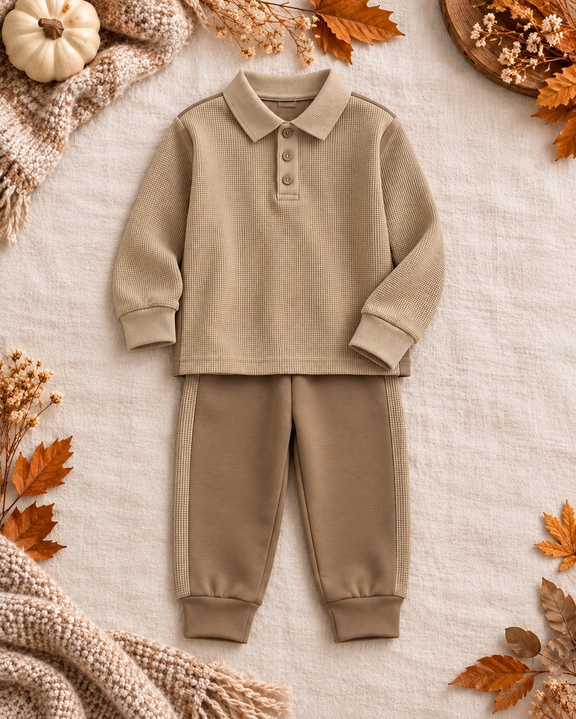 Fred Taupe Textured Polo & Jogger Set | Autumn/Winter Edit
