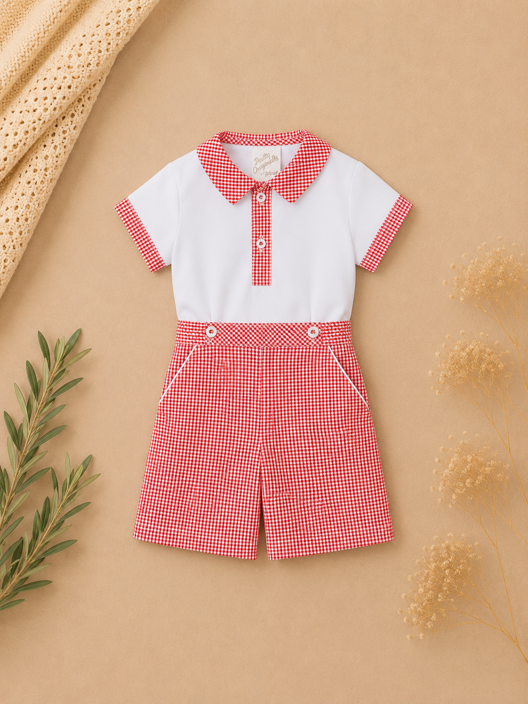 Blair Red & White Cotton Gingham Buster Suit | Pretty Originals Summer Edit