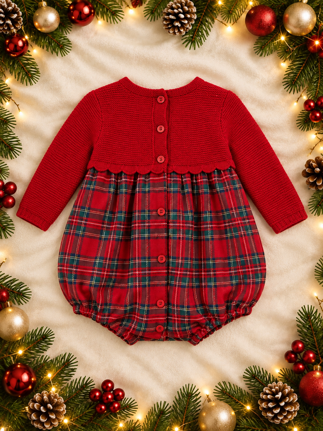 Chance Boys' Red Knit & Tartan Romper | Autumn/Winter Edit