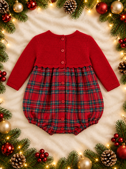 Chance Boys' Red Knit & Tartan Romper | Autumn/Winter Edit