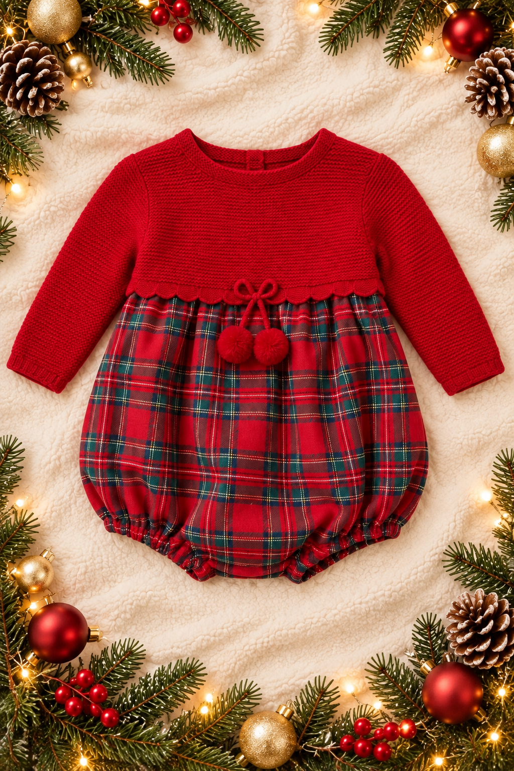 Chance Boys' Red Knit & Tartan Romper | Autumn/Winter Edit
