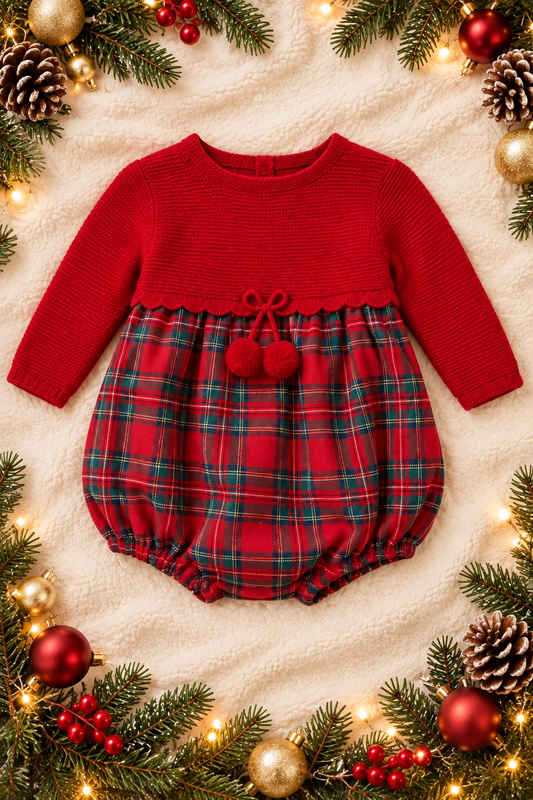 Chance Boys' Red Knit & Tartan Romper | Autumn/Winter Edit