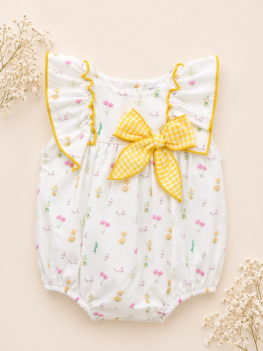 June Yellow Romper | Baby Girl Floral Cotton Romper