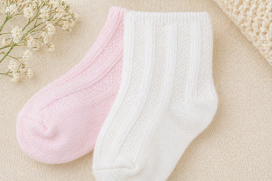 Baby Ribbed Socks 2-Pack | White & Pink Cotton Socks