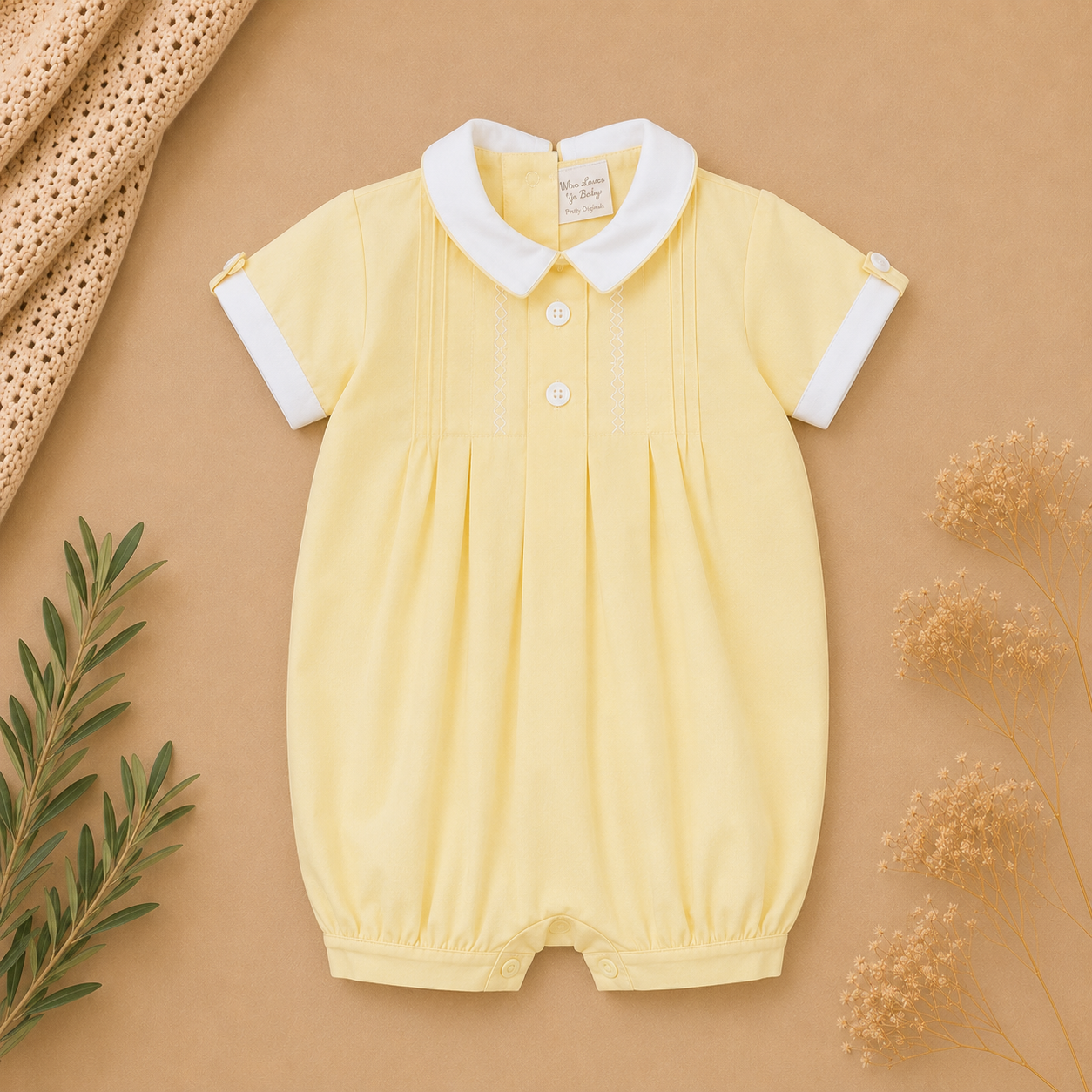 Kai Yellow Cotton Pin Tuck Romper | Pretty Originals Summer Edit