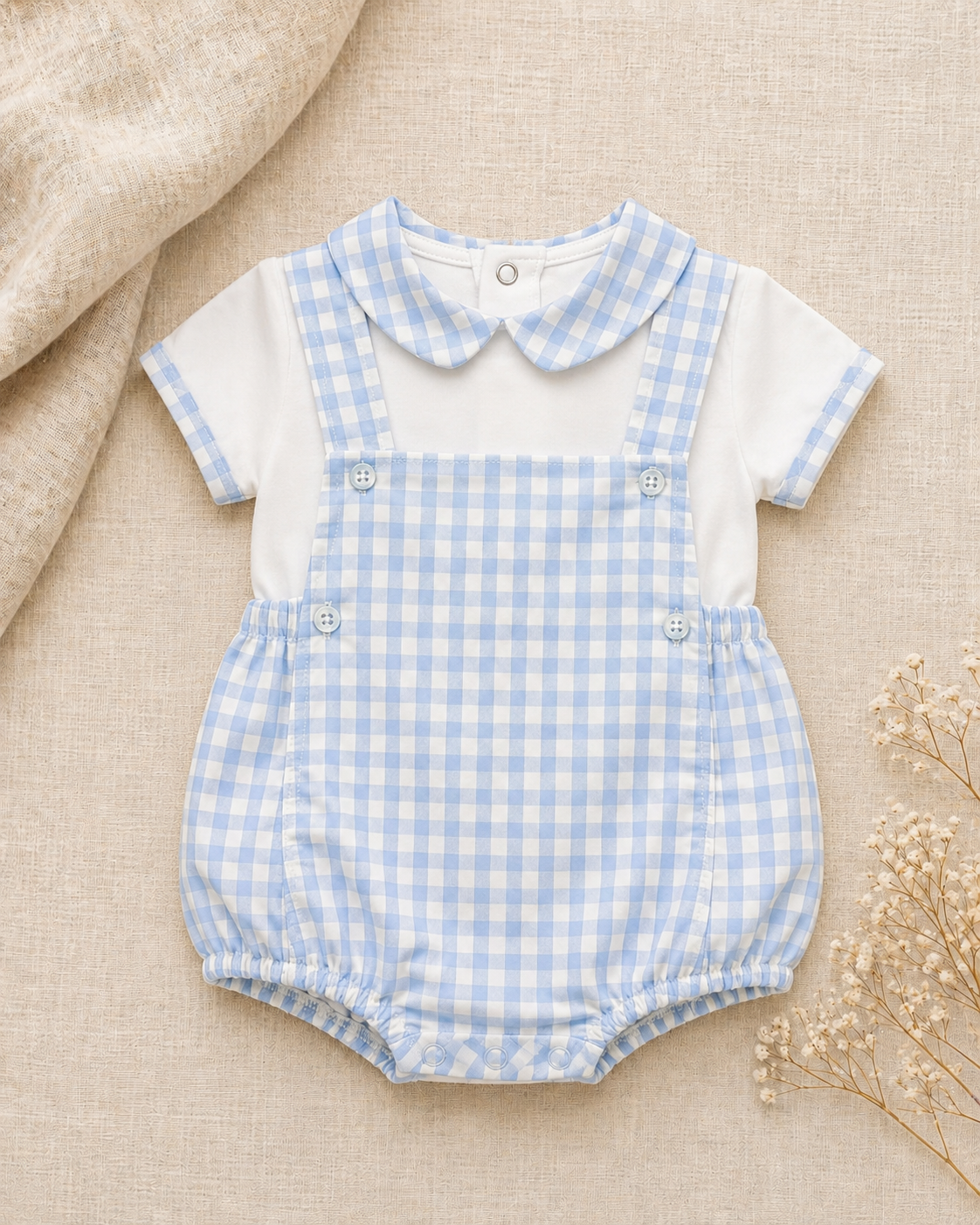 Silas Seersucker Gingham Romper Set | Baby Boy & Toddler Dungaree Set