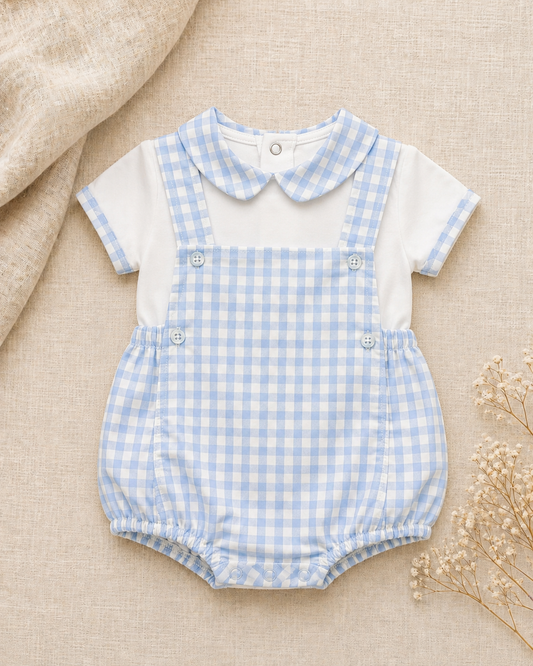 Silas Seersucker Gingham Romper Set | Baby Boy & Toddler Dungaree Set