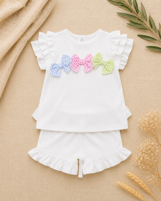 Daisy Gingham Bow Top & Shorts Set | Girls' Summer Set