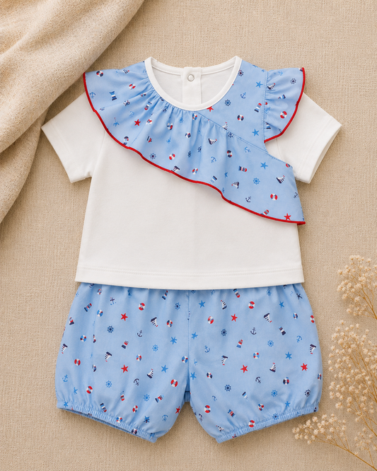 Marina Nautical Top & Bloomers Set | Baby Girl Set