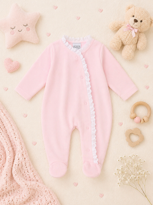 Sofia Velour Lace Sleepsuit | Baby Girl