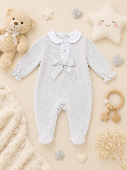 Valeria Velour Bow Sleepsuit | Baby Girl