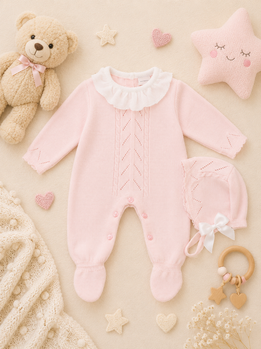Alba Knitted Sleepsuit & Bonnet Set | Baby Girl