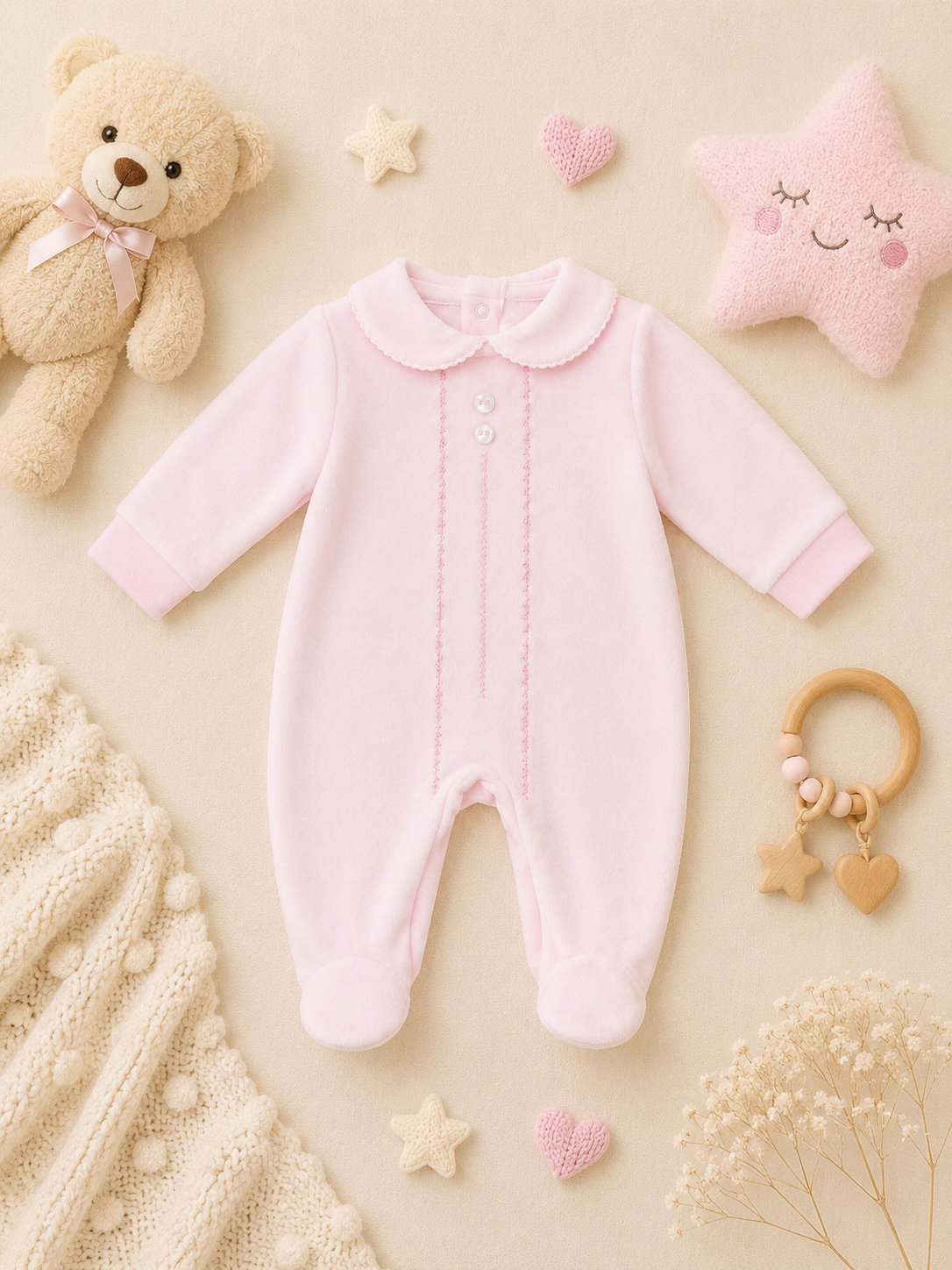 Marisol Classic Velour Sleepsuit | Baby Girl