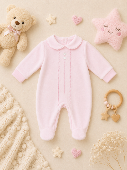 Marisol Classic Velour Sleepsuit | Baby Girl