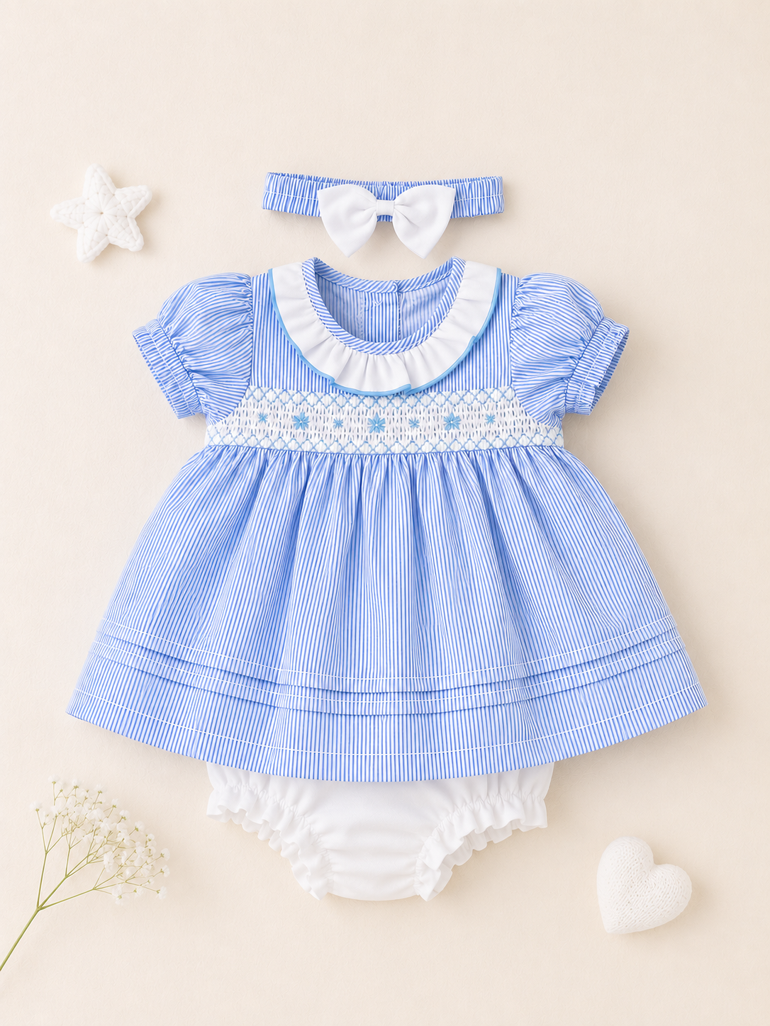 Tereza Smocked Dress, Bloomers & Headband Set | Baby Girl