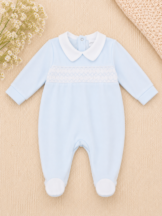 Hugo Smocked Velour Sleepsuit | Baby Boy
