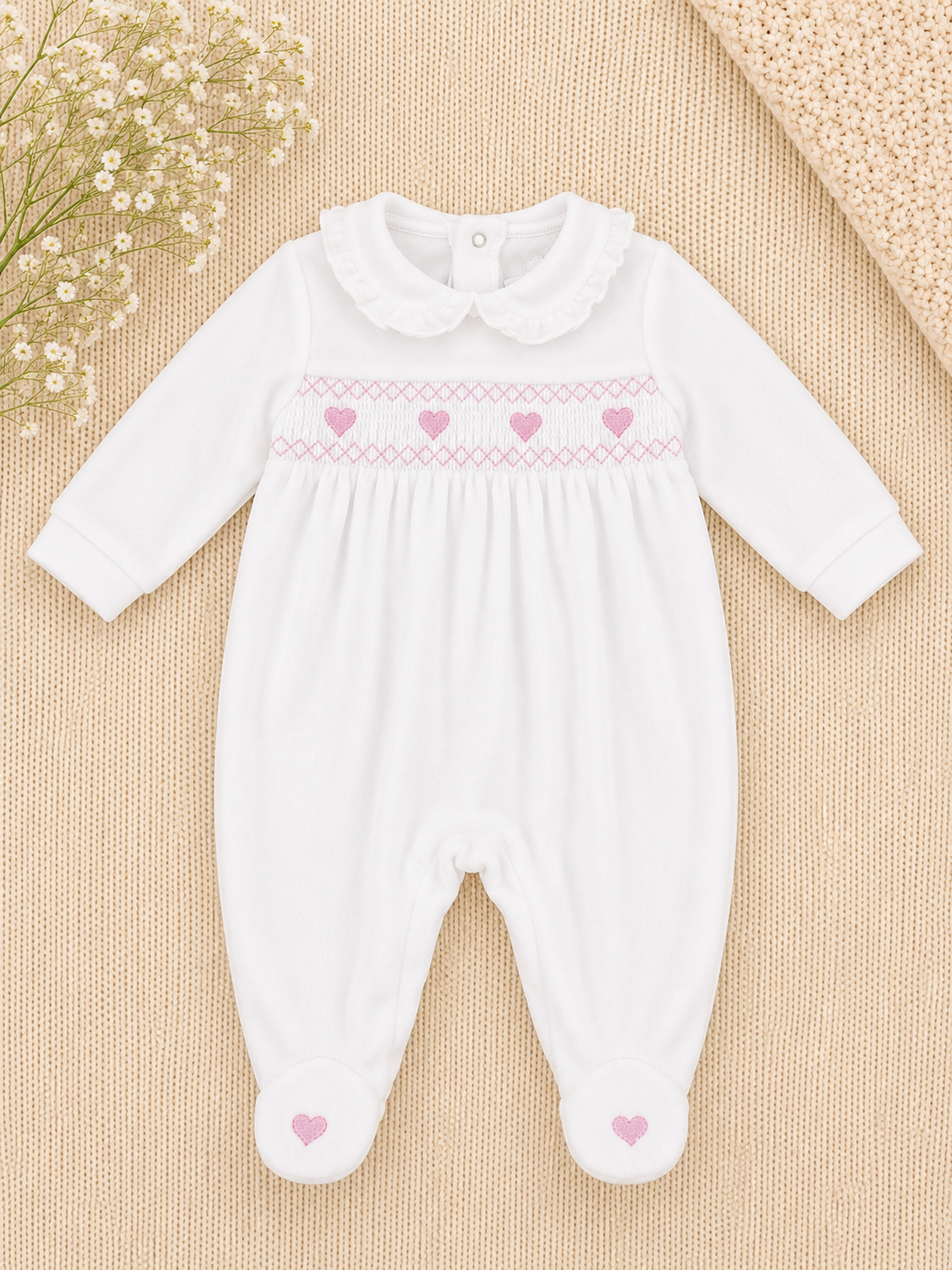 Zara Smocked Heart Babygrow | Baby Girl