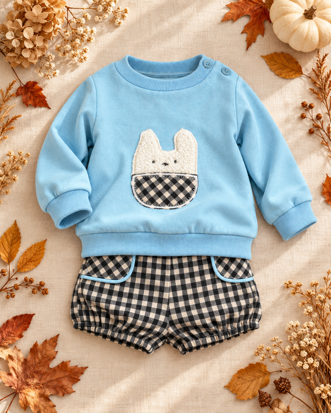 Willow Boys' Blue Bunny & Check Shorts Set | Autumn/Winter Edit