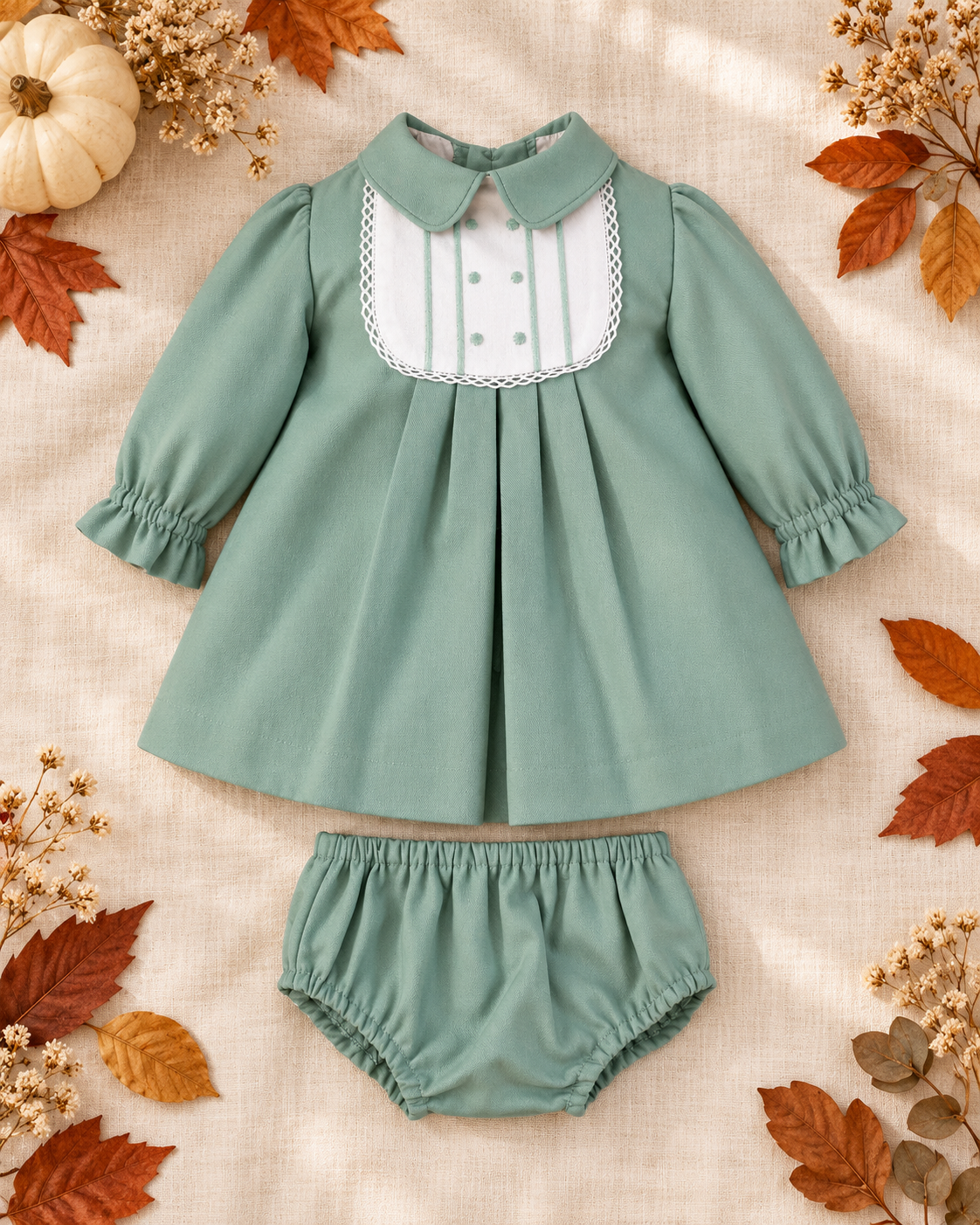 Sassy Girls' Sage Green Dress & Knickers Set | Autumn/Winter Edit