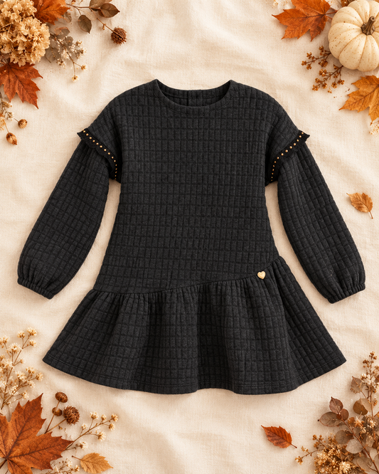 Mabel Girls' Dark Grey Textured Dress | Autumn/Winter Edit