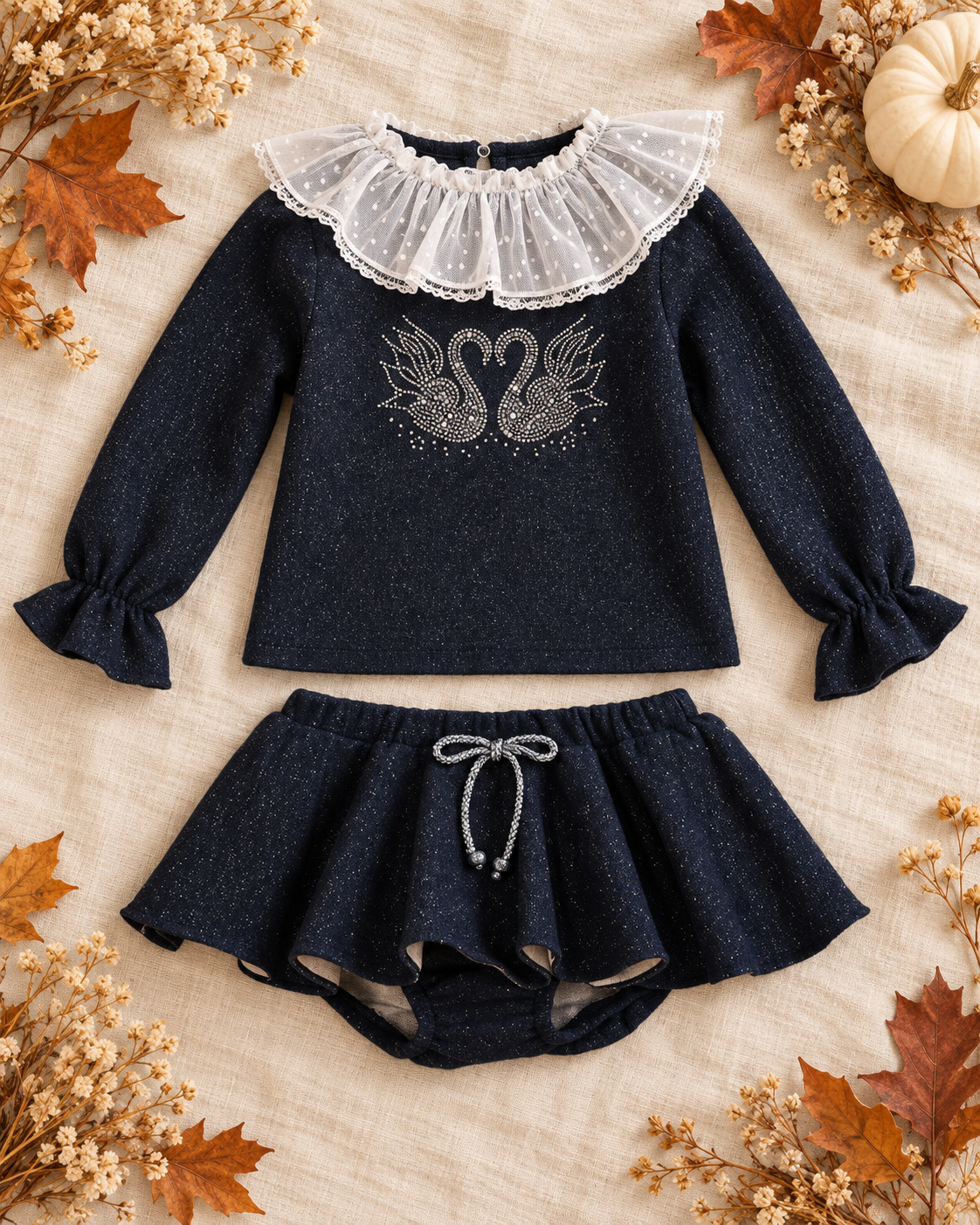 Ivy Girls' Navy Swan Sweatshirt & Skort Set | Autumn/Winter Edit