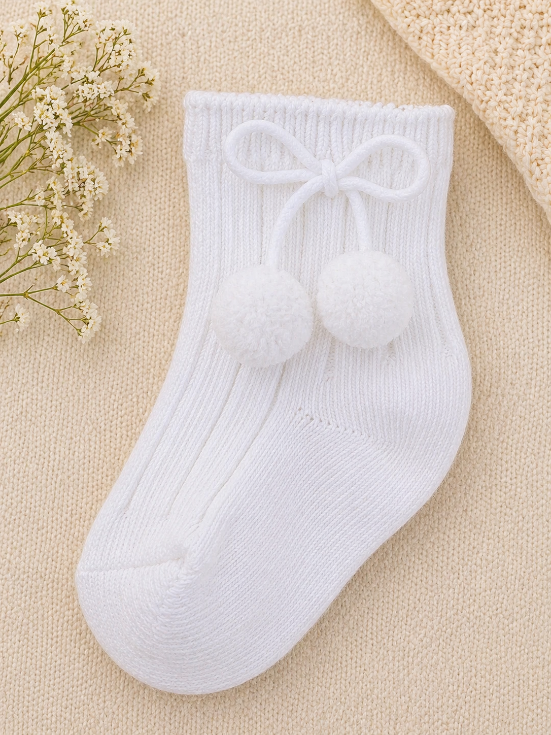 Pompom Ankle Socks | Unisex Baby Cotton Socks with pompom detail
