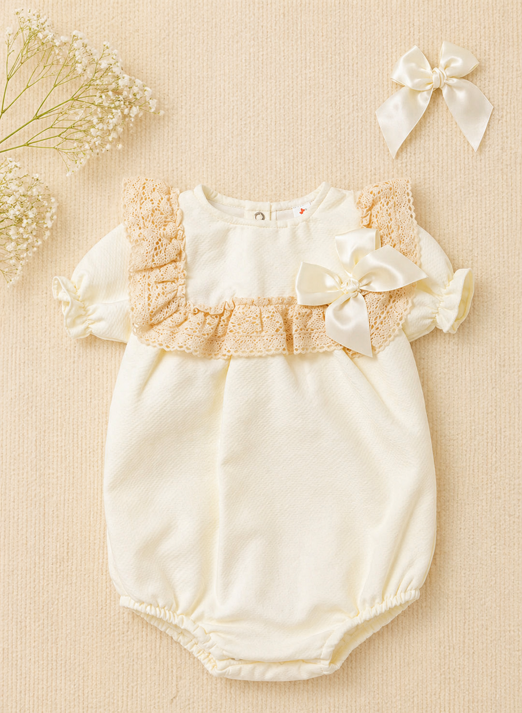 Catalina Romper & Hair Clip Set | Baby Girl Cotton Romper
