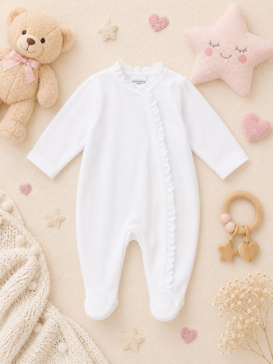Sofia Velour Lace Sleepsuit | Baby Girl