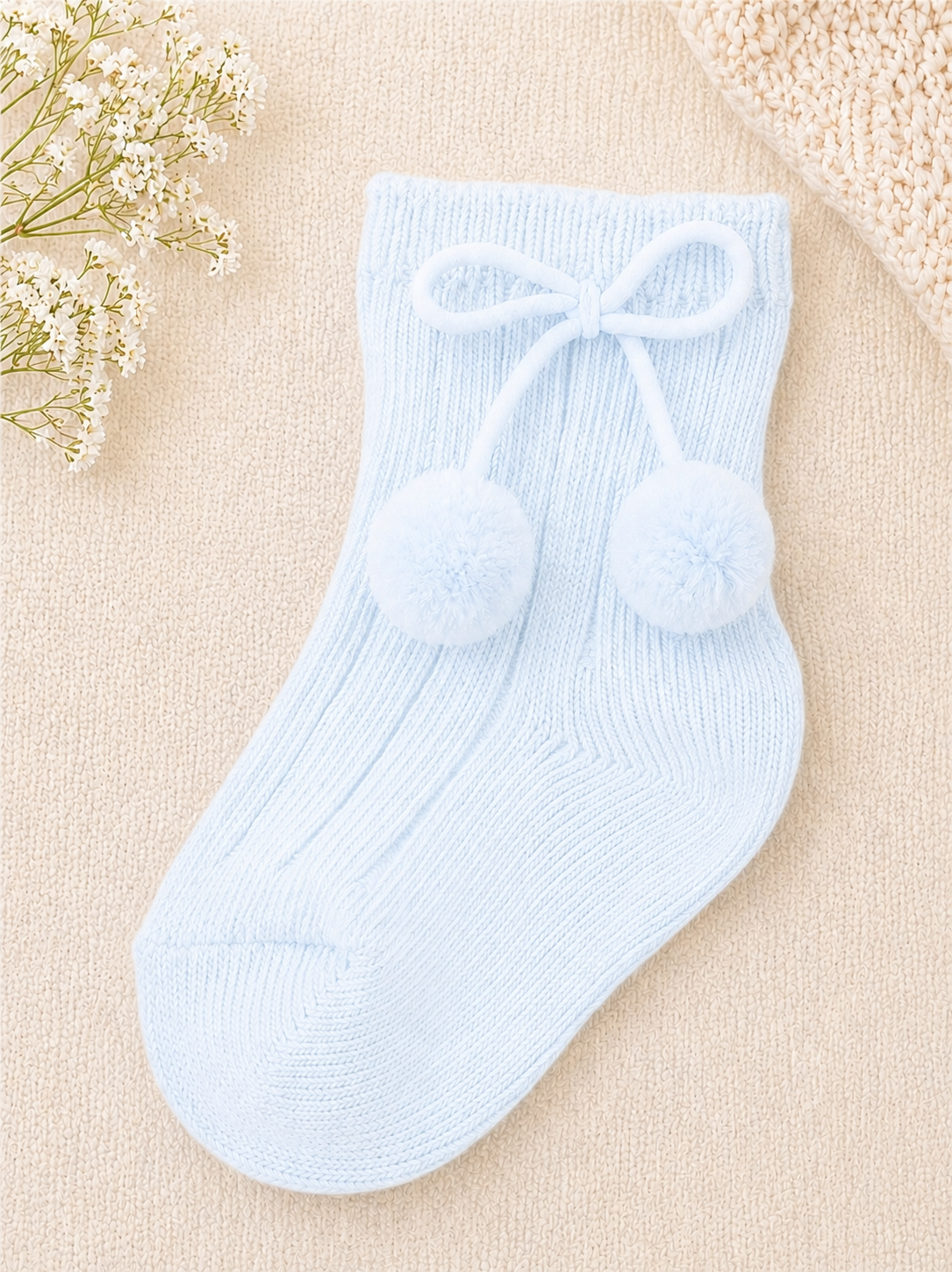 Pompom Ankle Socks | Unisex Baby Cotton Socks with pompom detail