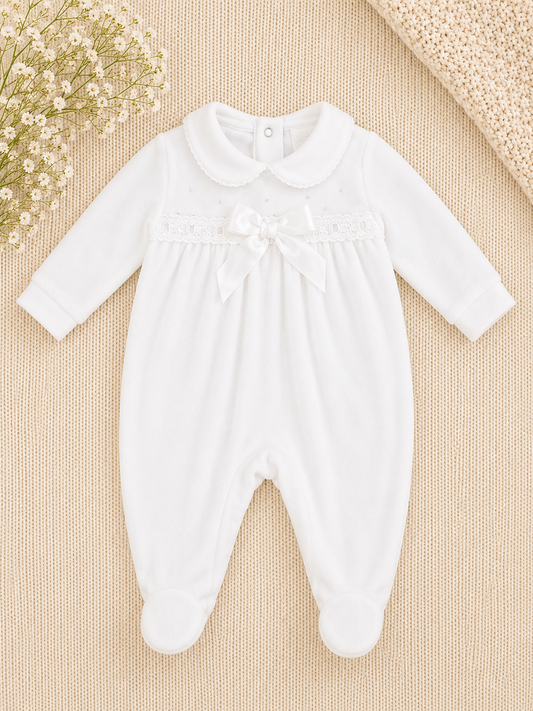 Ophelia Velour Sleepsuit | Baby Girl