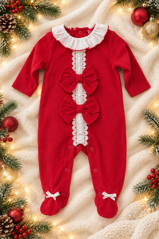 Rosie Girls' Red Bow Babygrow | Autumn/Winter Edit